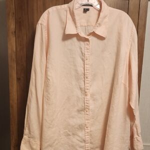 Lauren Ralph Lauren Light Pink Button-Up Plus Size Shirt - 100% Linen